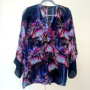 Roberto Cavalli Floral Blouse – Black w/ Purple, Pink & White – Size 44 (US 12)